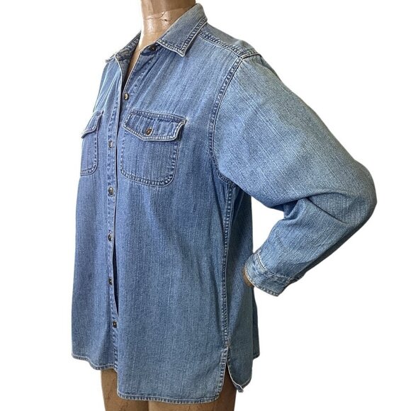 Liz Claiborne Blue Denim Chambray Button Down Shirt Sz PM #253L - Picture 4 of 8